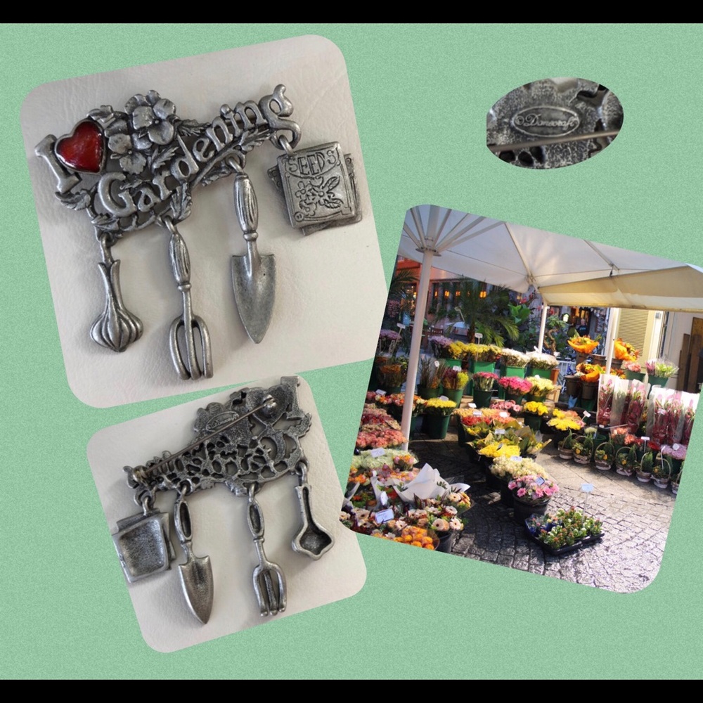 VTG I love Gardening Charm Brooch by Danecraft